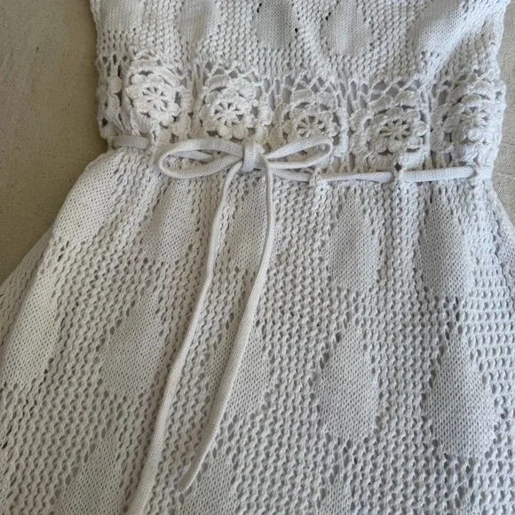 Fever White Crochet Floral Knit Mini Dress NWT Boho Festival Summer Beach Cover - Picture 4 of 12